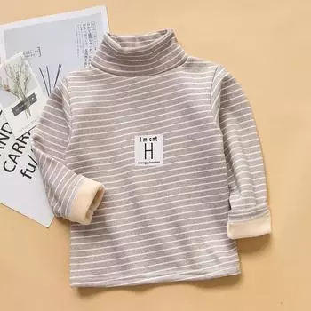 Детская осенне-зимняя теплая рубашка с длинными рукавами, детская футболка в полоску с высоким воротом для детей среднего и маленького возраста 150 белый