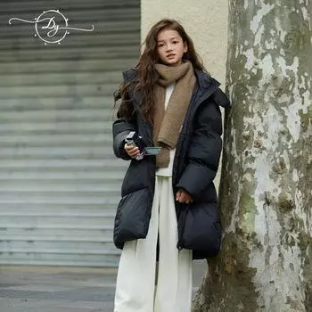 Детская осенне-зимняя толстая длинная пуховая куртка, зимнее новое детское теплое пальто из белого утиного пуха 120cm чёрный