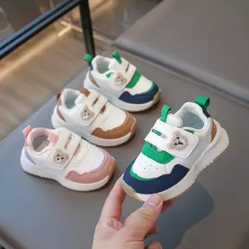 Детская осенняя милая мультяшная обувь для девочек с медведем, красочная повседневная обувь для мальчиков, кроссовки для маленьких детей 16 хаки