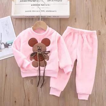 Детская осенняя одежда, пижамы для малышей, одежда для девочек, костюмы для мальчиков, фланелевая пижама, комплект нежно-розового цвета, милый 130cm синий