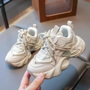 Детская осенняя универсальная спортивная обувь, модные повседневные школьные кроссовки для бега, дышащие, нескользящие, для мальчиков и девочек, обувь для отдыха 26 бежевый