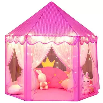 Детская палатка Willwolfer Princess в форме замка, детская игровая палатка Princess с мерцающим светодиодом Starlight Pink, детский подарок на день рождения/Рождество/игру