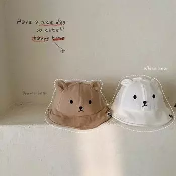 Детская панама с милым медведем и ушками для мальчиков и девочек, хлопковая детская шляпа от солнца, летняя детская панама для улицы, кавайная шляпа, реквизит для фотосъемки белый