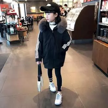 Детская парка для мальчиков и девочек, утолщенное теплое хлопковое пальто 120cm чёрный