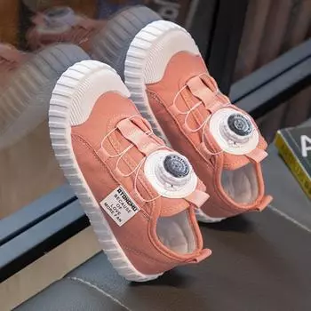 Детская парусиновая обувь для девочек, весенне-осенняя повседневная обувь для девочек, студенческая дышащая белая обувь с вращающейся пряжкой для мальчиков и девочек 26 белый