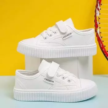 Детская парусиновая обувь, маленькие белые туфли для девочек, новые студенческие белые туфли на мягкой подошве, противоскользящие туфли для мальчиков 26 белый