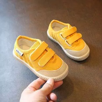 Детская парусиновая обувь. Новая повседневная обувь для мальчиков. Мягкая подошва на липучке. Нескользящая тканевая обувь для девочек. Детская обувь. 22 белый