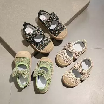 Детская парусиновая обувь, новинка 2023 года: лето и осень, обувь на мягкой подошве для малышей, обувь принцессы с цветочным бантом для девочек, обувь для малышей Tide 21 зелёный