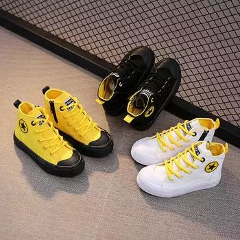 Детская парусиновая обувь с высоким берцем, новинка 2022 года, весенняя обувь для мальчиков и девочек, маленькие белые туфли, белая боковая молния 38 белый