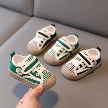 Детская парусиновая обувь, весенне-осенняя обувь для девочек, детские одинарные туфли, обувь для мальчиков, простая нескользящая обувь для детского сада 17 чёрный