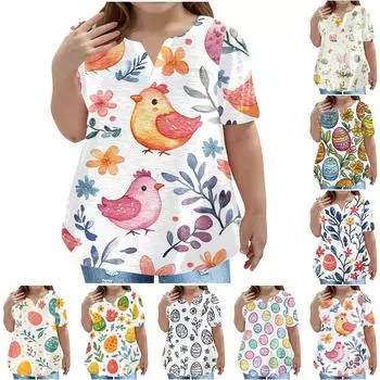 Детская пасхальная футболка, повседневная мода, топ с V-образным вырезом, короткими рукавами и карманами 150