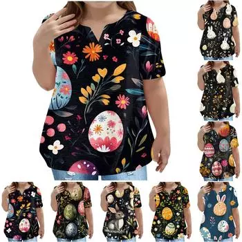 Детская пасхальная футболка, повседневная мода, топ с V-образным вырезом, короткими рукавами и карманами 100 чёрный