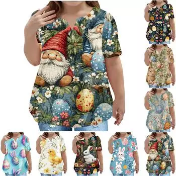 Детская пасхальная футболка, повседневная мода, топ с V-образным вырезом, короткими рукавами и карманами 100 чёрный