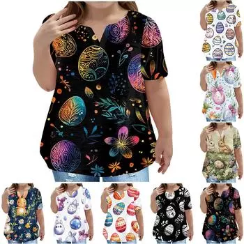 Детская пасхальная футболка, повседневная мода, топ с V-образным вырезом, короткими рукавами и карманами 100 чёрный