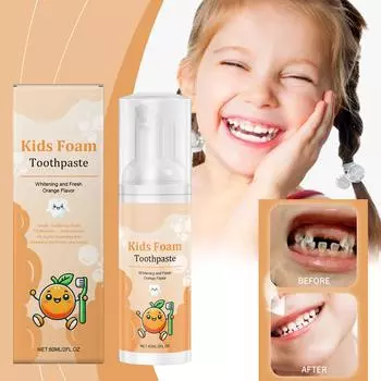 Детская пена для чистки зубов мягко очищает зубы, освежает и очищает их, уменьшает зубной налет и представляет собой зубную пасту нажимного типа, 60 мл One Size оранжевый