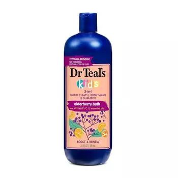 Детская пена для ванны 3 в 1, гель для душа и шампунь с бузиной, 20 унций с эфирным маслом витамина С, для ванны с бузиной, 591,5 мл