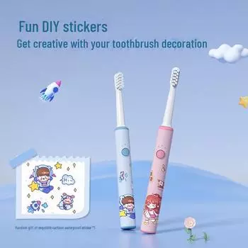 Детская перезаряжаемая электрическая зубная щетка Sonic с антибактериальными мягкими щетинками DuPont и наклейками розовый