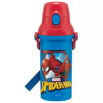 Детская пластиковая бутылка для воды Skater, 480 мл, открывается/закрывается одним нажатием, антибактериальная, подходит для детей, легкая, антибактериальная обработка, сделано в Японии, паук