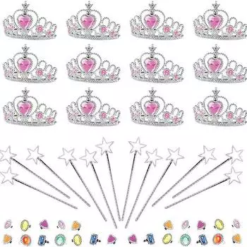 Детский пластиковый ободок-корона с волшебной палочкой, набор из 48 предметов Crown 12pcs Ring 24pcs Star stick 12pcs