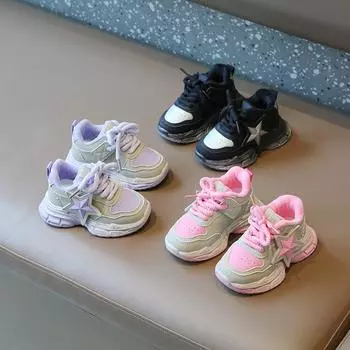 Детская плюшевая обувь, детские зимние теплые кроссовки с хлопковой подкладкой, повседневная обувь для маленьких мальчиков и девочек 23 чёрный