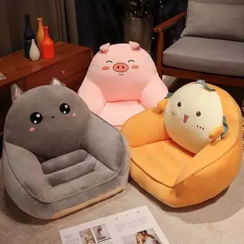 Детская плюшевая подушка, удобная подушка, милое животное, кролик, кошка, свинья, единорог, утка, детские сиденья, чехол для дивана, мультяшный диван 50x30x10cm темно серый