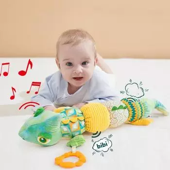 Детская плюшевая встроенная BB милая плюшевая кукла-хамелеон игрушка эхолот морщинистый колокольчик музыкальный плеер мягкие игрушки в виде животных жёлтый/зелёный