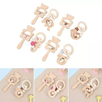 Детская погремушка-барабан, колокольчик, деревянная погремушка-прорезыватель, вязанные крючком браслеты из бисера, игрушки для раннего обучения прорезыванию зубов, аксессуары для младенцев 3