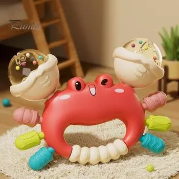 Детская погремушка в форме краба, колокольчик, игрушки для прорезывания зубов, многослойный жевательный колокольчик для облегчения прорезывания зубов красный