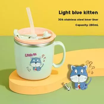 Детская поильник-термос из нержавеющей стали с изображением динозавра, 280 мл, детская молочная кружка с трубочкой, герметичная бутылка для воды для малышей 280ml