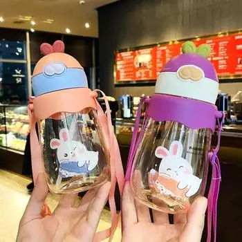 Детская поилка для воды Sippy Rabbit 650 мл, креативные мультяшные детские поильники с трубочками, герметичные бутылки для детей на открытом воздухе 600ml оранжевый