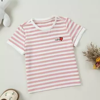 Детская полосатая футболка с короткими рукавами. Цветной полосатый топ для девочек из освежающего молочного шелка. 4Y розовый