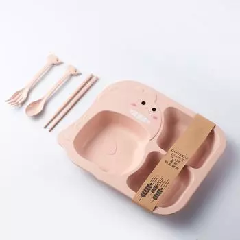 Детская посуда PP милый мультяшный узор динозавра дети разделенный набор тарелок для кормления ребенка (Set of Four Dishes) розовый