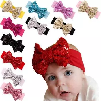 Детская повязка для волос с блестками и бантом для маленьких девочек, головной убор, повязка на голову, аксессуар для волос