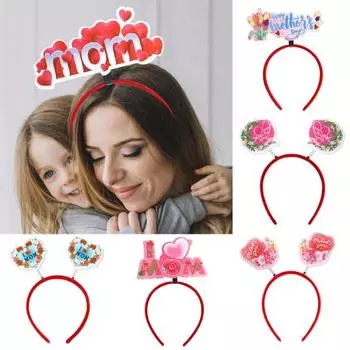 Детская повязка для волос с цветочным принтом, празднование Дня матери, эластичная противоскользящая обруч для волос «Я люблю маму», реквизит для фотосессии, декоративная повязка для головы детей A