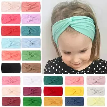 Детская повязка для волос с перекрестным узлом, однотонные аксессуары для волос, повязка для волос с бантом