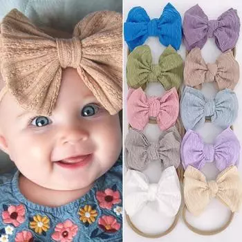 Детская повязка для волос, удобная моющаяся нейлоновая повязка на голову с бантом для маленьких девочек, аксессуары для волос, подарок на день рождения белый