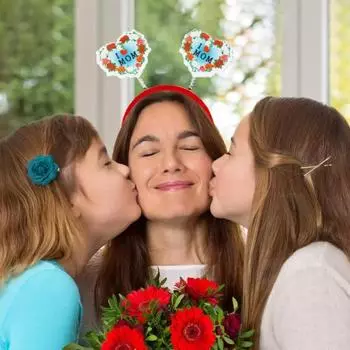 Детская повязка для волос Yousheng с цветочным принтом, празднование Дня матери, эластичная противоскользящая обруч для волос «Я люблю маму», реквизит для фото, детская декоративная повязка для волос E