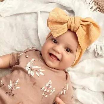 Детская повязка на голову с бантом, эластичный тюрбан, детские повязки на голову с бантами для девочек, аксессуары для волос 1pc жёлтый