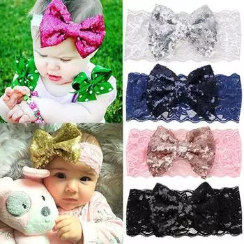 Детская повязка на голову с блестками и бантом для маленьких девочек, мерцающий тюрбан, повязка на голову розы красного