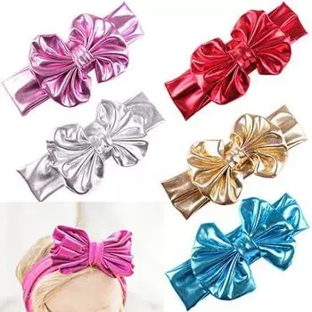 Детская повязка на голову с большим бантом для маленьких девочек, тюрбан, эластичная повязка на голову с узлом золотистый