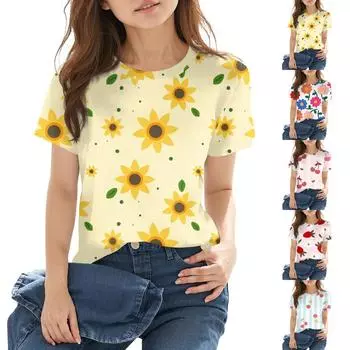 Детская повседневная футболка с короткими рукавами и круглым вырезом с принтом, модная 110