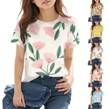 Детская повседневная футболка с короткими рукавами и круглым вырезом с принтом, модная 110