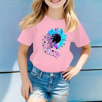 Детская повседневная футболка с круглым вырезом и мелким цветочным принтом, короткий рукав 160 розовый