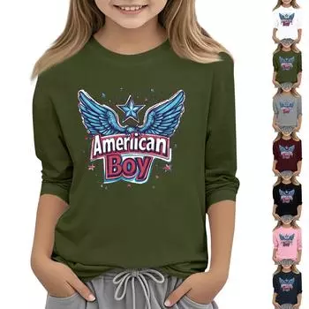 Детская повседневная футболка с круглым вырезом и принтом «День независимости» с рукавом 3/4 110 армия зеленый