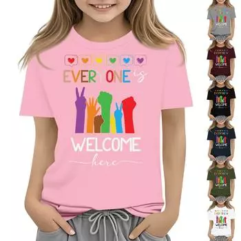 Детская повседневная футболка с круглым вырезом и короткими рукавами с принтом 110 розовый