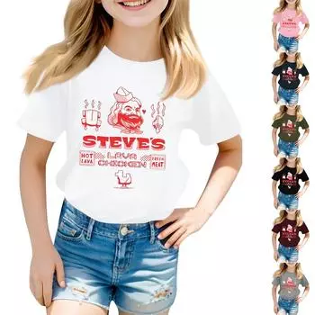 Детская повседневная футболка с круглым вырезом и короткими рукавами с принтом 110 чёрный