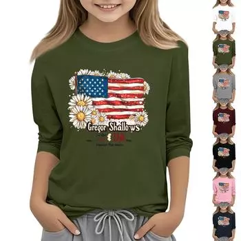 Детская повседневная футболка с круглым вырезом и принтом «День независимости» с рукавом 3/4 110 армия зеленый