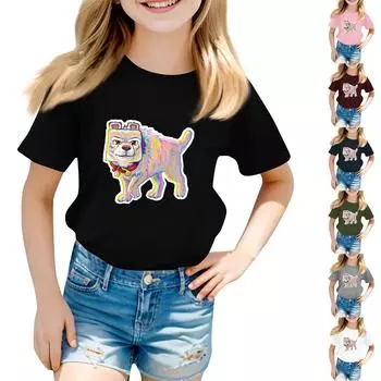 Детская повседневная футболка с круглым вырезом и короткими рукавами с принтом 110 чёрный