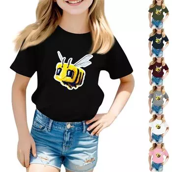 Детская повседневная футболка с круглым вырезом и короткими рукавами с принтом 110 чёрный