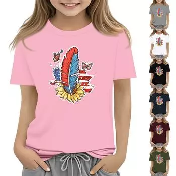 Детская повседневная футболка с принтом «День независимости» с круглым вырезом и короткими рукавами 130 тёмно-синий